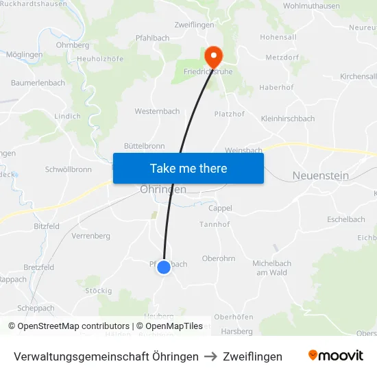 Verwaltungsgemeinschaft Öhringen to Zweiflingen map