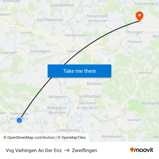 Vvg Vaihingen An Der Enz to Zweiflingen map