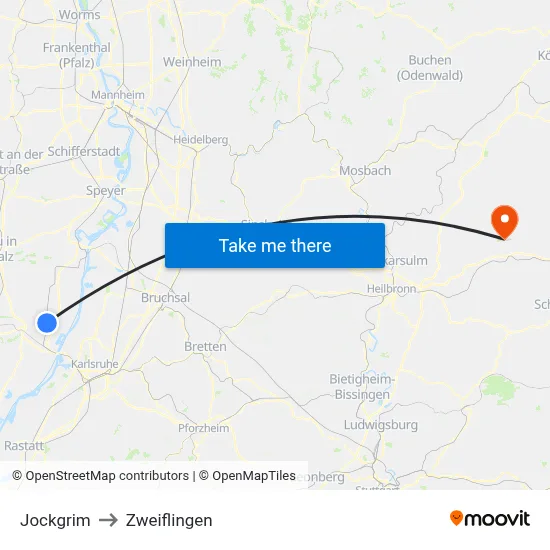 Jockgrim to Zweiflingen map