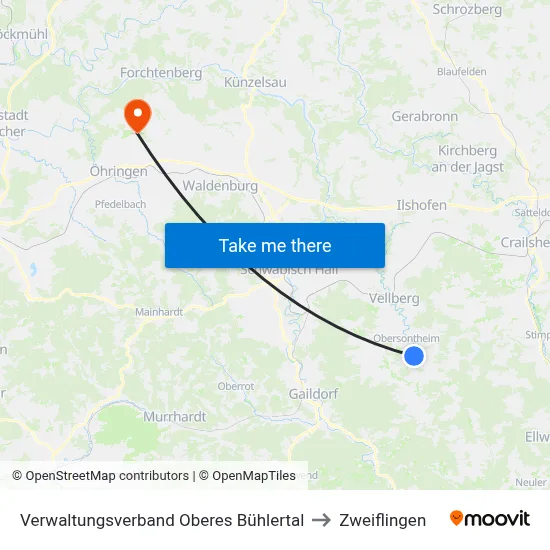 Verwaltungsverband Oberes Bühlertal to Zweiflingen map
