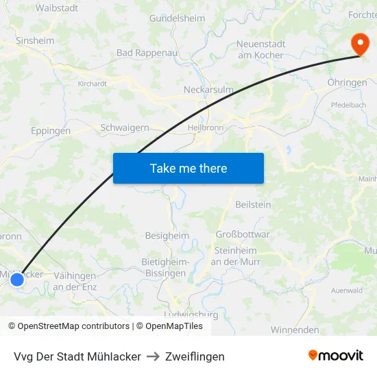 Vvg Der Stadt Mühlacker to Zweiflingen map