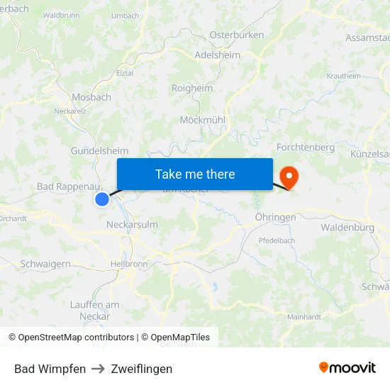 Bad Wimpfen to Zweiflingen map