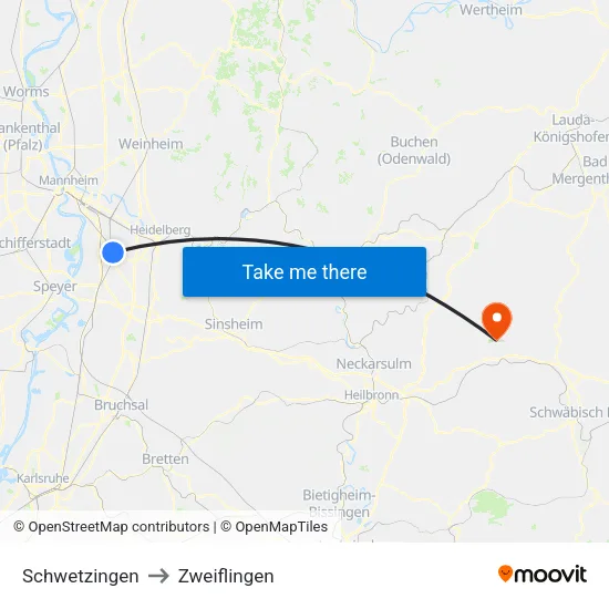 Schwetzingen to Zweiflingen map