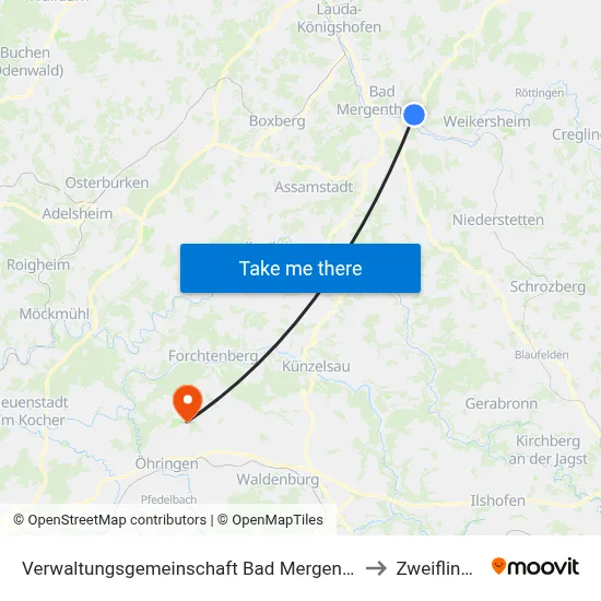 Verwaltungsgemeinschaft Bad Mergentheim to Zweiflingen map