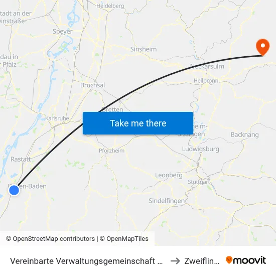 Vereinbarte Verwaltungsgemeinschaft Sinzheim to Zweiflingen map