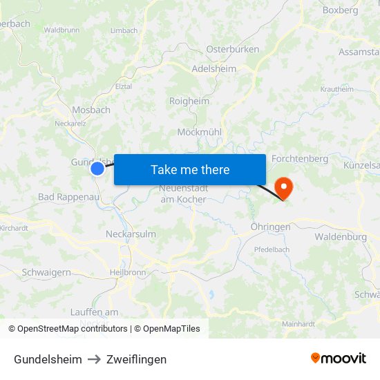 Gundelsheim to Zweiflingen map