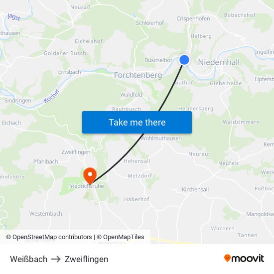 Weißbach to Zweiflingen map