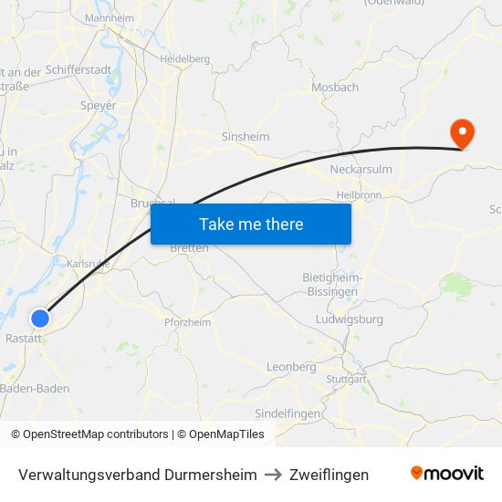 Verwaltungsverband Durmersheim to Zweiflingen map