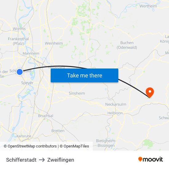 Schifferstadt to Zweiflingen map