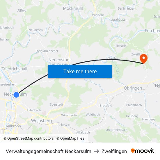 Verwaltungsgemeinschaft Neckarsulm to Zweiflingen map