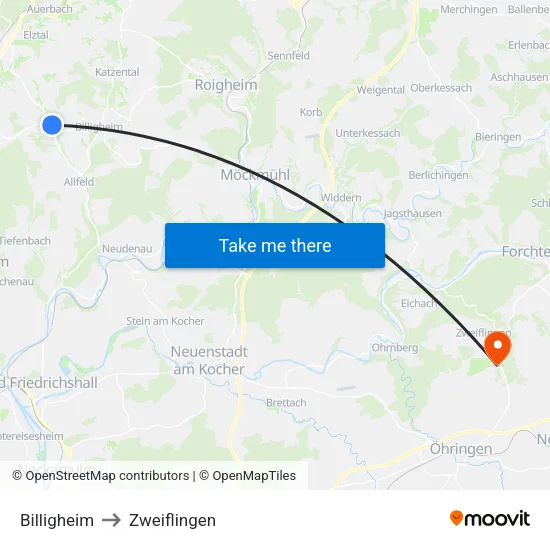 Billigheim to Zweiflingen map