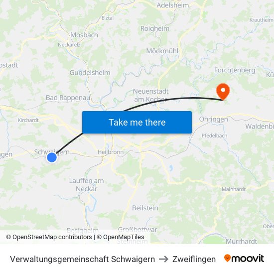 Verwaltungsgemeinschaft Schwaigern to Zweiflingen map
