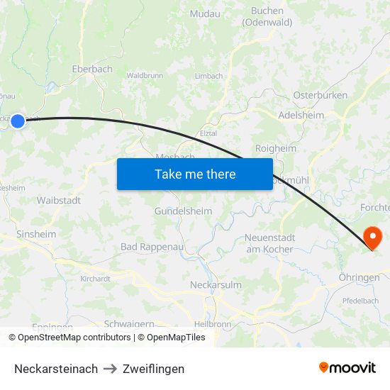 Neckarsteinach to Zweiflingen map