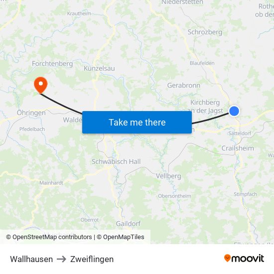 Wallhausen to Zweiflingen map