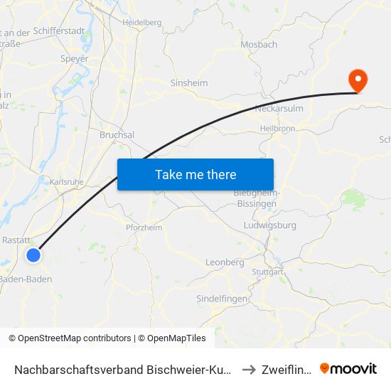 Nachbarschaftsverband Bischweier-Kuppenheim to Zweiflingen map