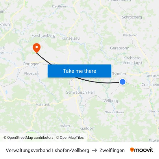 Verwaltungsverband Ilshofen-Vellberg to Zweiflingen map