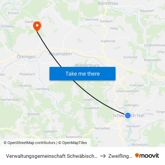 Verwaltungsgemeinschaft Schwäbisch Hall to Zweiflingen map