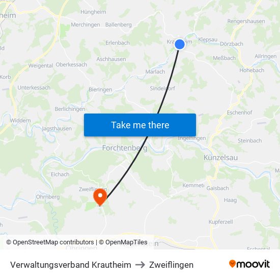Verwaltungsverband Krautheim to Zweiflingen map