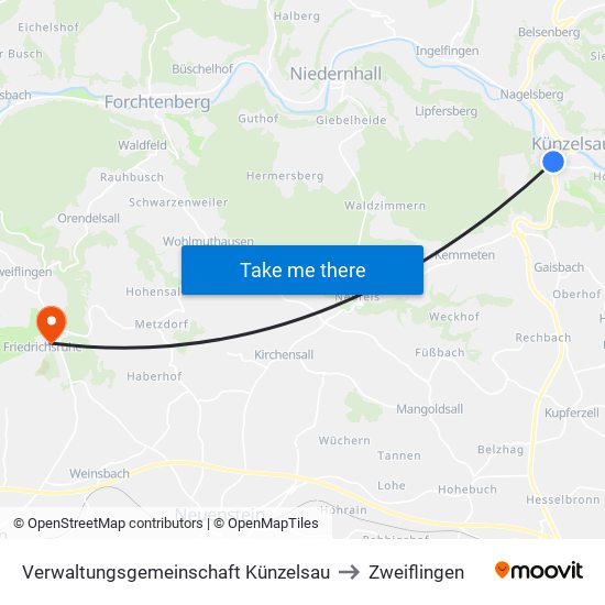 Verwaltungsgemeinschaft Künzelsau to Zweiflingen map