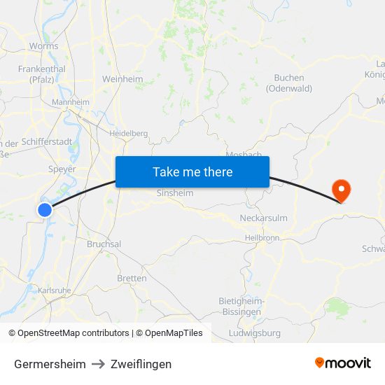 Germersheim to Zweiflingen map