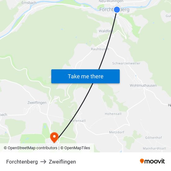 Forchtenberg to Zweiflingen map