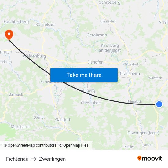 Fichtenau to Zweiflingen map