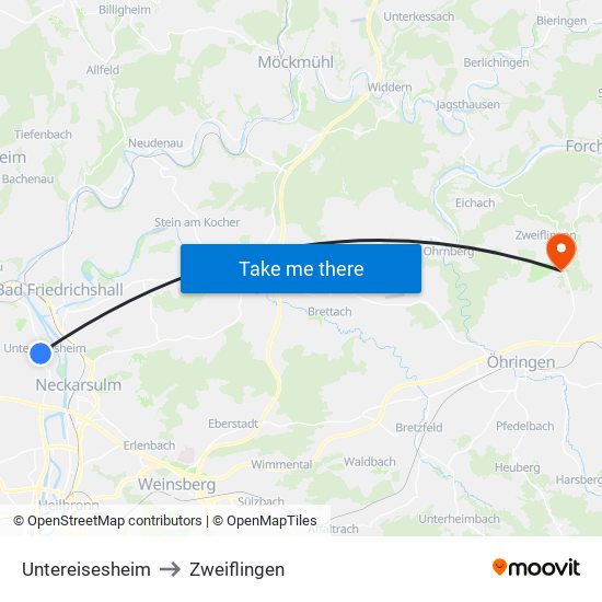 Untereisesheim to Zweiflingen map