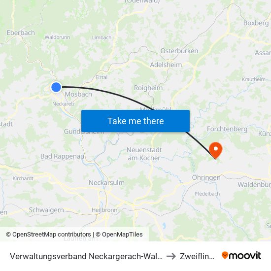 Verwaltungsverband Neckargerach-Waldbrunn to Zweiflingen map