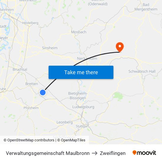 Verwaltungsgemeinschaft Maulbronn to Zweiflingen map