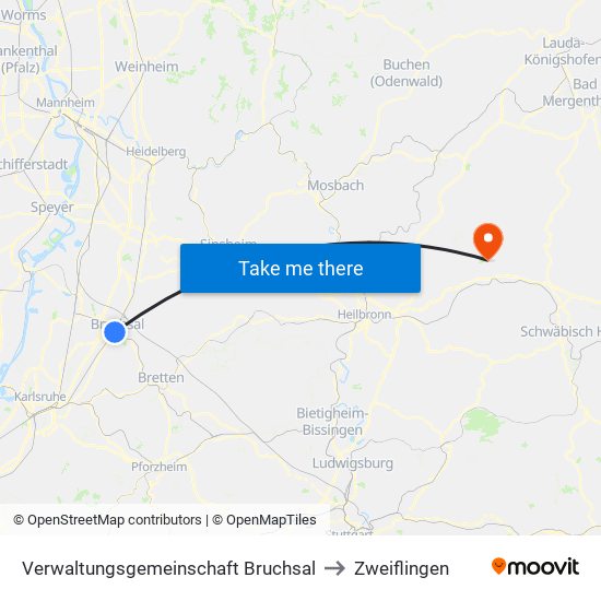 Verwaltungsgemeinschaft Bruchsal to Zweiflingen map