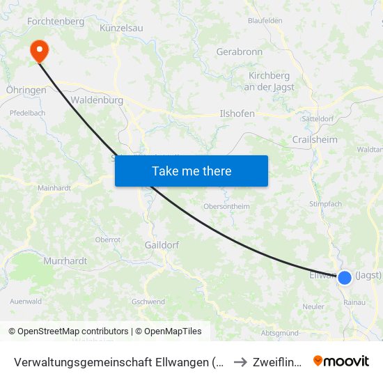 Verwaltungsgemeinschaft Ellwangen (Jagst) to Zweiflingen map