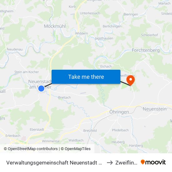 Verwaltungsgemeinschaft Neuenstadt am Kocher to Zweiflingen map