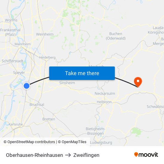 Oberhausen-Rheinhausen to Zweiflingen map