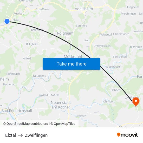 Elztal to Zweiflingen map