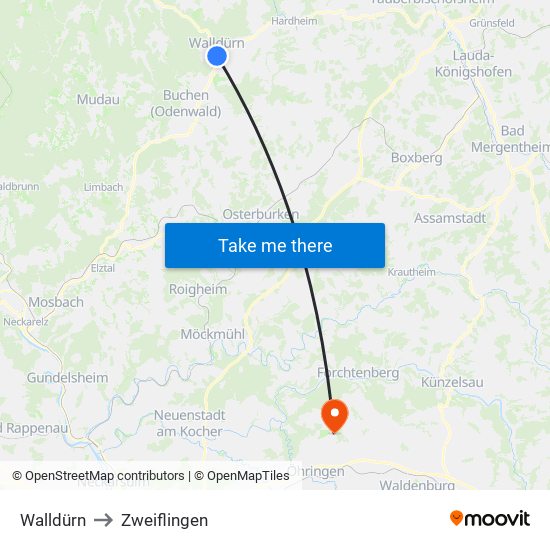 Walldürn to Zweiflingen map