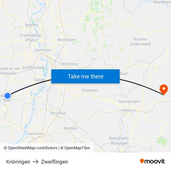 Knöringen to Zweiflingen map