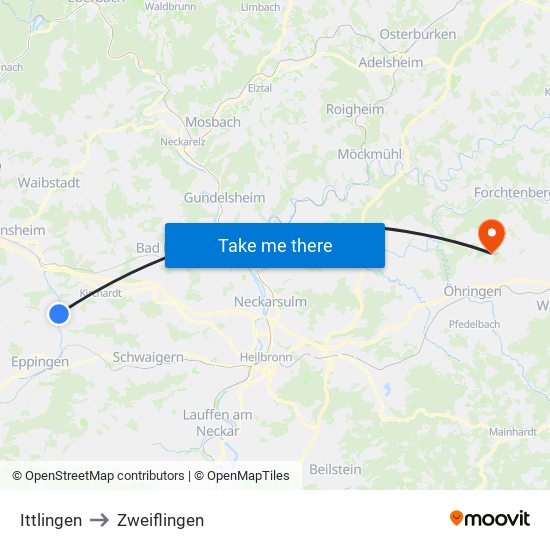Ittlingen to Zweiflingen map