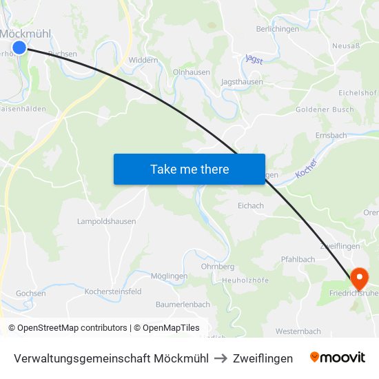 Verwaltungsgemeinschaft Möckmühl to Zweiflingen map