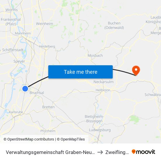 Verwaltungsgemeinschaft Graben-Neudorf to Zweiflingen map