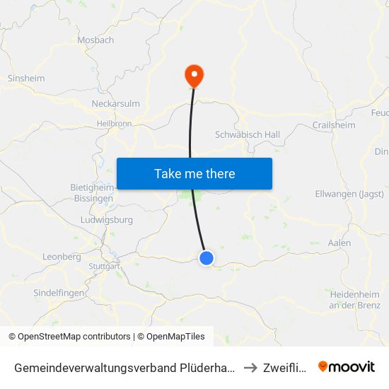 Gemeindeverwaltungsverband Plüderhausen-Urbach to Zweiflingen map