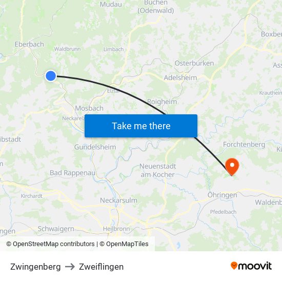 Zwingenberg to Zweiflingen map