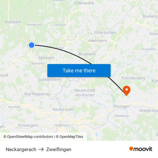 Neckargerach to Zweiflingen map