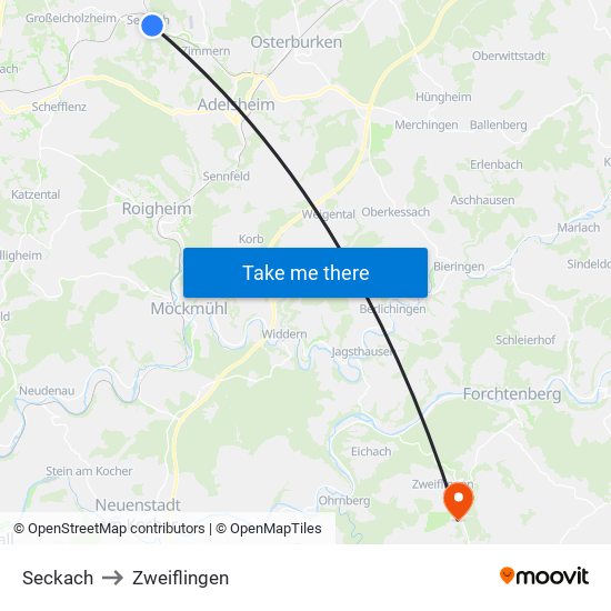 Seckach to Zweiflingen map