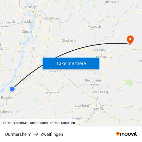 Durmersheim to Zweiflingen map