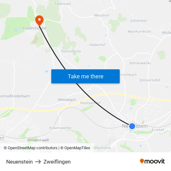 Neuenstein to Zweiflingen map