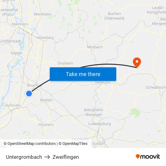 Untergrombach to Zweiflingen map