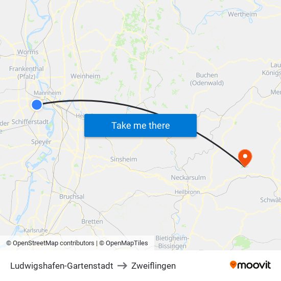 Ludwigshafen-Gartenstadt to Zweiflingen map