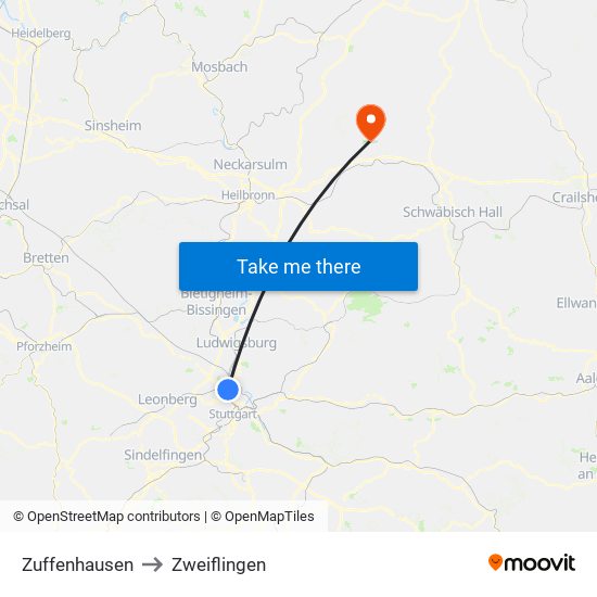 Zuffenhausen to Zweiflingen map