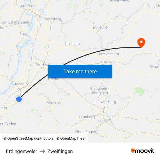 Ettlingenweier to Zweiflingen map