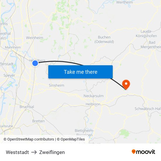 Weststadt to Zweiflingen map